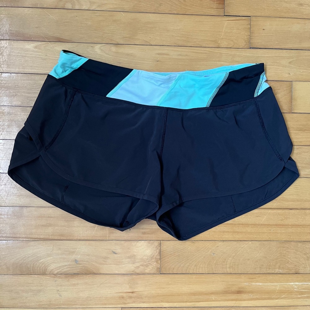 Lululemon Speed Up Low Rise Shorts Black Teal Colorblock Size 8 Running Gym